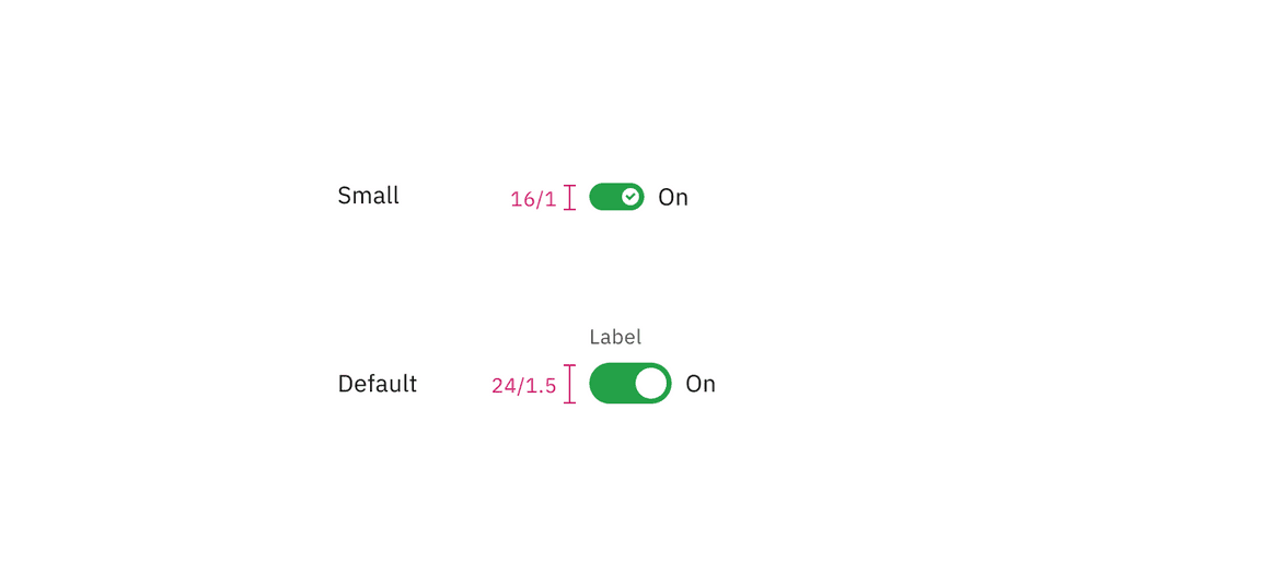 Sizes for toggle